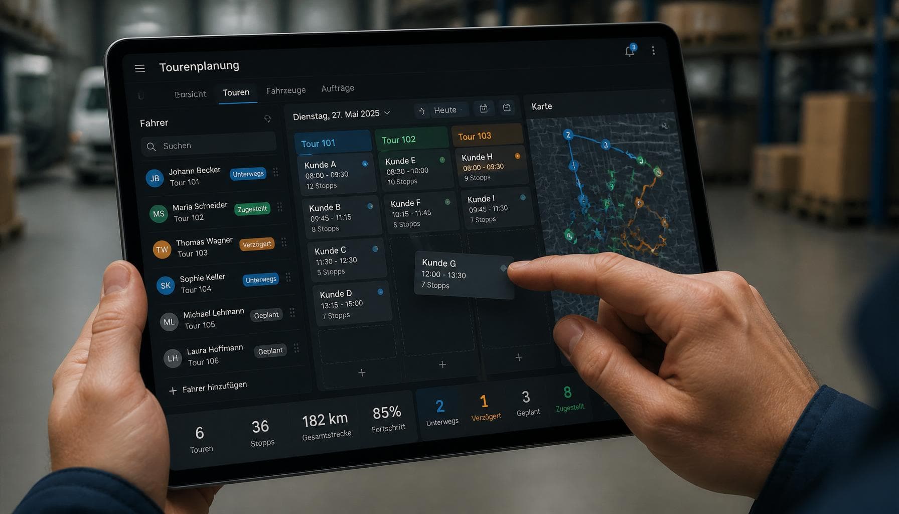 Tourenplanung auf dem Tablet