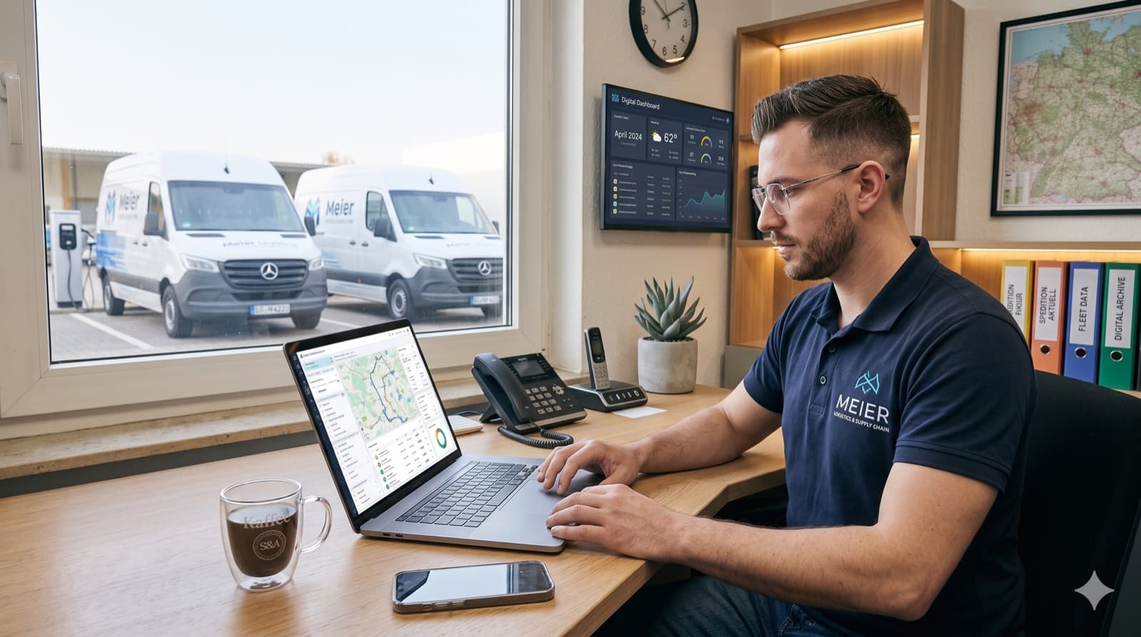 Ruhige Tourenplanung am Laptop mit Smartphone daneben